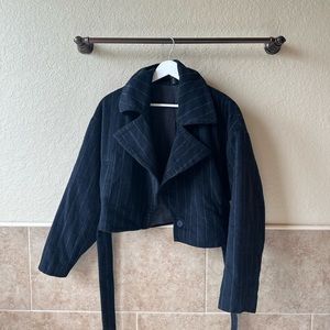 AQ/AQ Sana Crop Belted Jacket with Dolman Sleeves Wool Blend Pin Stripe Size 8
